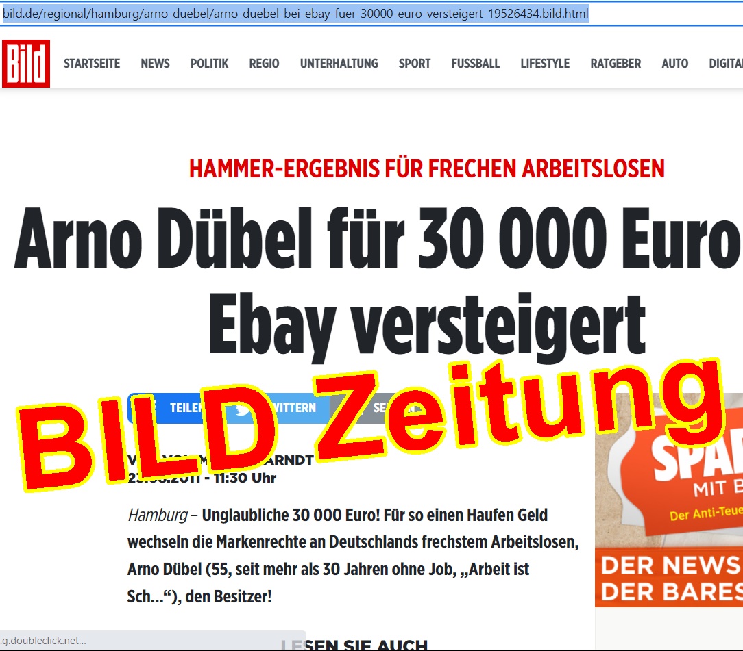 Arno Dübel für 30 000 Euro bei Ebay versteigert | BILD Zeitung