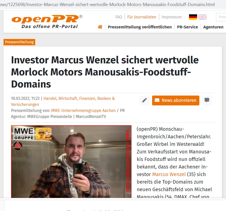 Investor Marcus Wenzel sichert wertvolle Morlock Motors Manousakis-Foodstuff-Domains | openPR